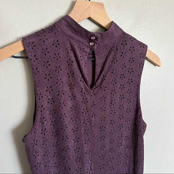 Trixxi Women’s High Neck Faux Suede Floral Mini Shift Dress Purple Size Small - Picture 8 of 13